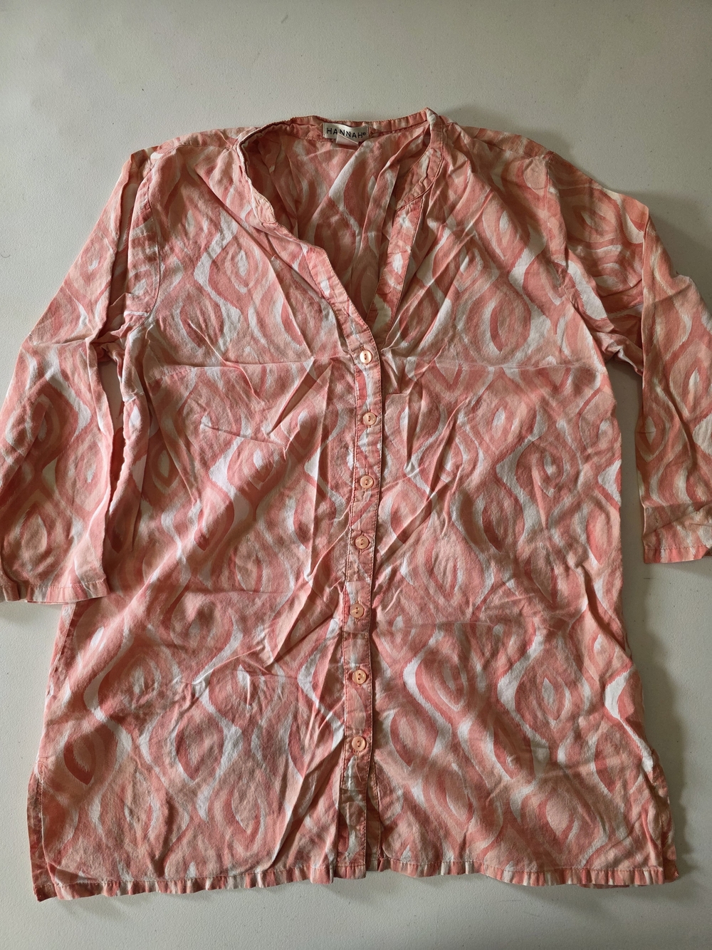 Hannah Coral Pink Patterned Button-Down Tunic Top